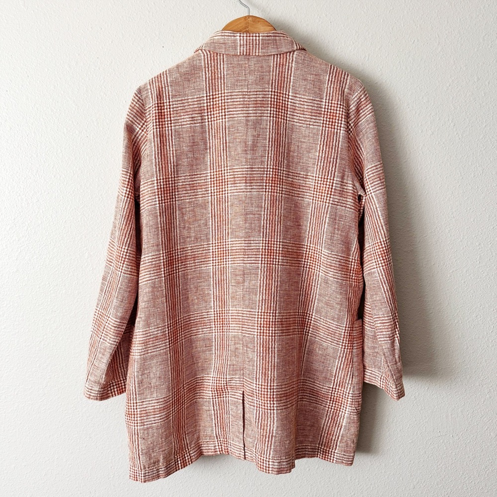 J. Jill Harper Henna Plaid Plaid Linen Cotton Oversize Blazer Jacket Size Medium - Picture 9 of 12